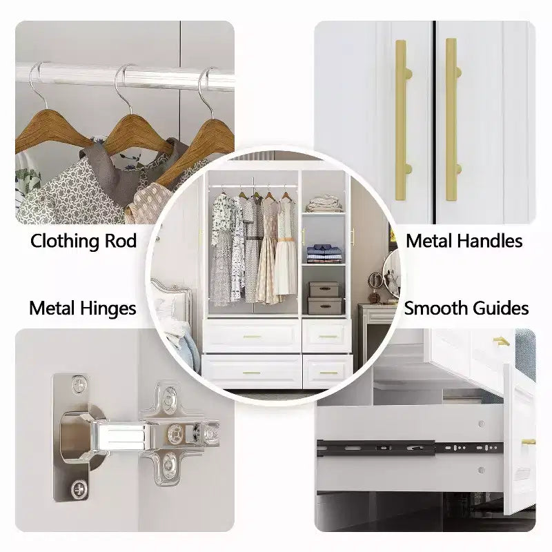 Armoire Blanche avec Tiroirs et Tringle – Penderie Minimaliste Moderne