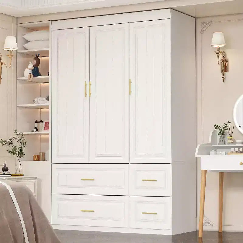 Armoire Blanche avec Tiroirs et Tringle – Penderie Minimaliste Moderne