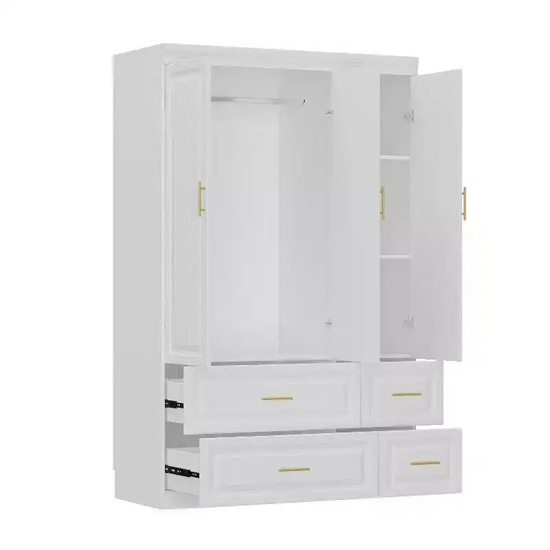 Armoire Blanche avec Tiroirs et Tringle – Penderie Minimaliste Moderne
