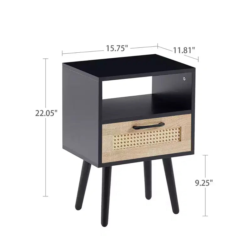 Table d'appoint rectangulaire en rotin tressé - Noir