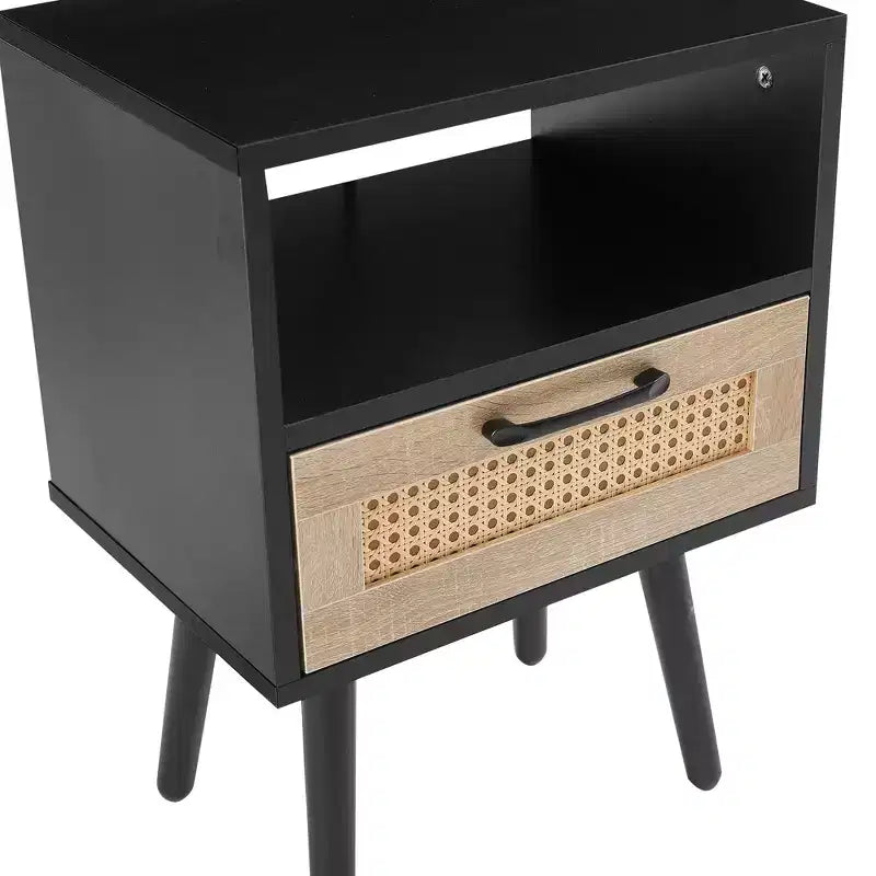 Table d'appoint rectangulaire en rotin tressé - Noir