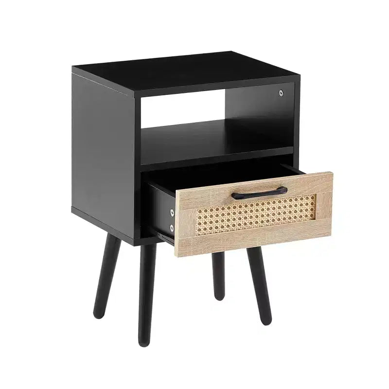Table d'appoint rectangulaire en rotin tressé - Noir