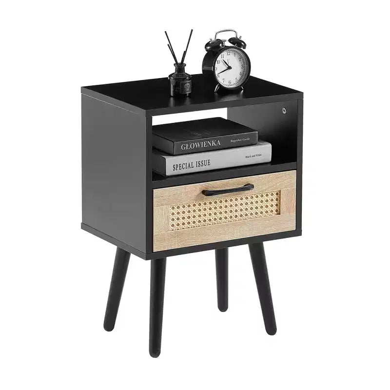 Table d'appoint rectangulaire en rotin tressé - Noir