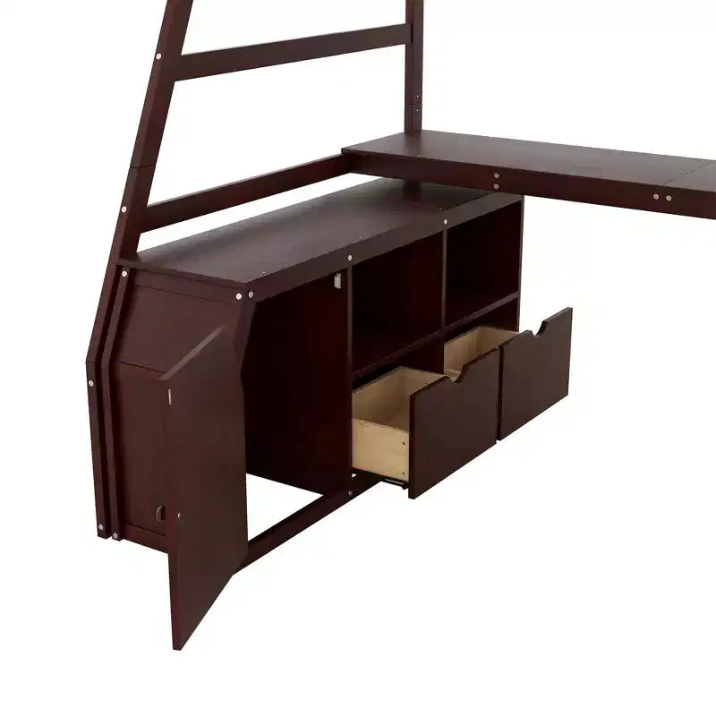 Lit mezzanine une place de 94,7 L x 56,8 l avec 7 tiroirs, 2 étagères et bureau intégré