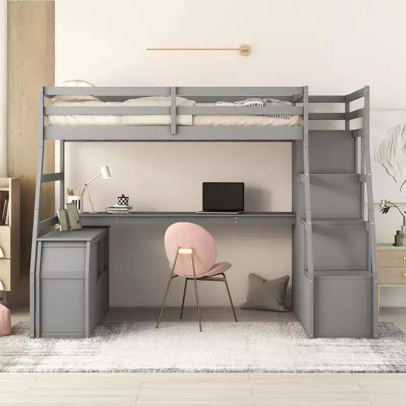 Lit mezzanine une place de 94,7 L x 56,8 l avec 7 tiroirs, 2 étagères et bureau intégré