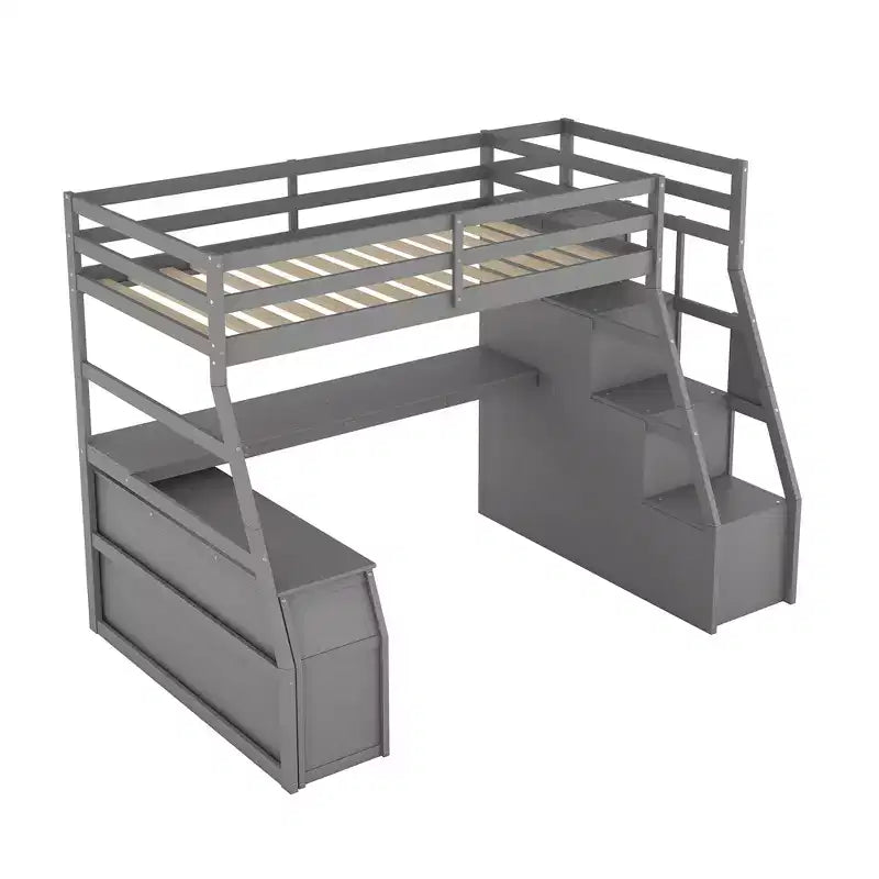 Lit mezzanine une place de 94,7 L x 56,8 l avec 7 tiroirs, 2 étagères et bureau intégré