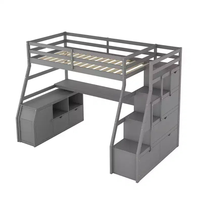 Lit mezzanine une place de 94,7 L x 56,8 l avec 7 tiroirs, 2 étagères et bureau intégré
