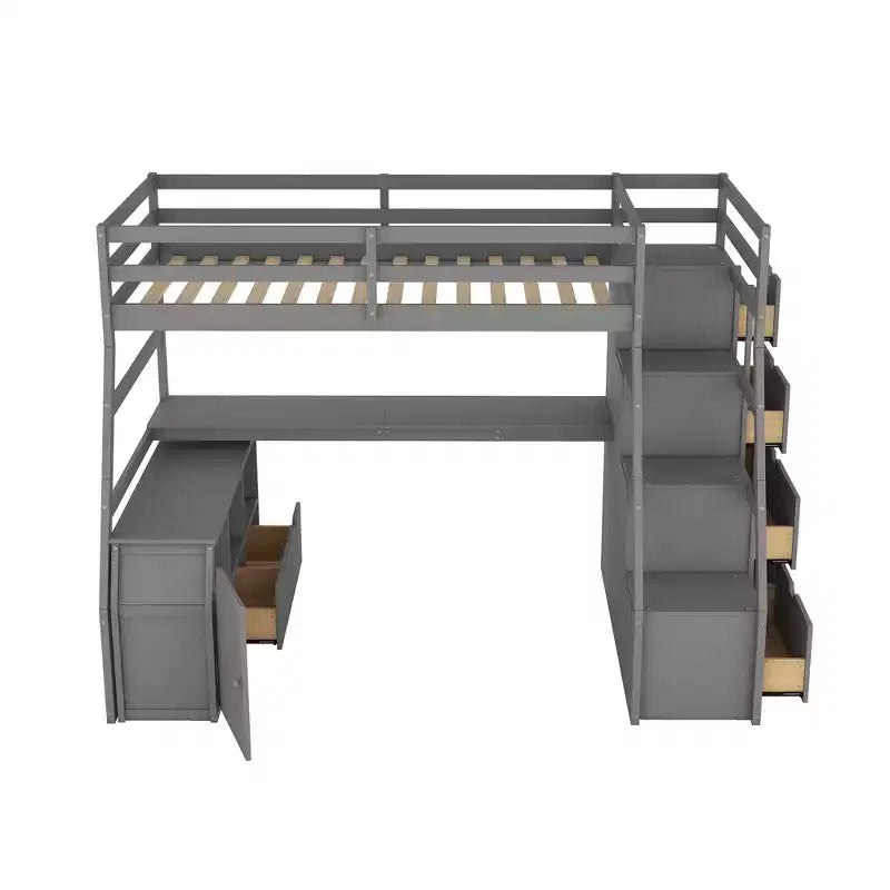 Lit mezzanine une place de 94,7 L x 56,8 l avec 7 tiroirs, 2 étagères et bureau intégré