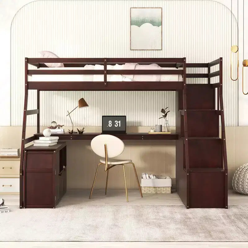 Lit mezzanine une place de 94,7 L x 56,8 l avec 7 tiroirs, 2 étagères et bureau intégré