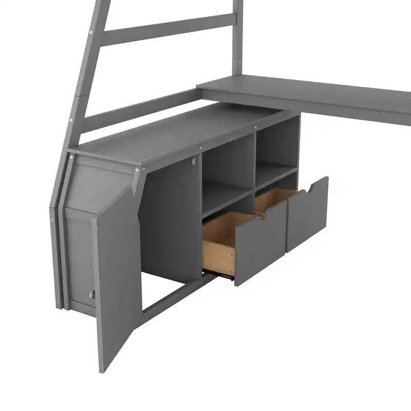 Lit mezzanine une place de 94,7 L x 56,8 l avec 7 tiroirs, 2 étagères et bureau intégré