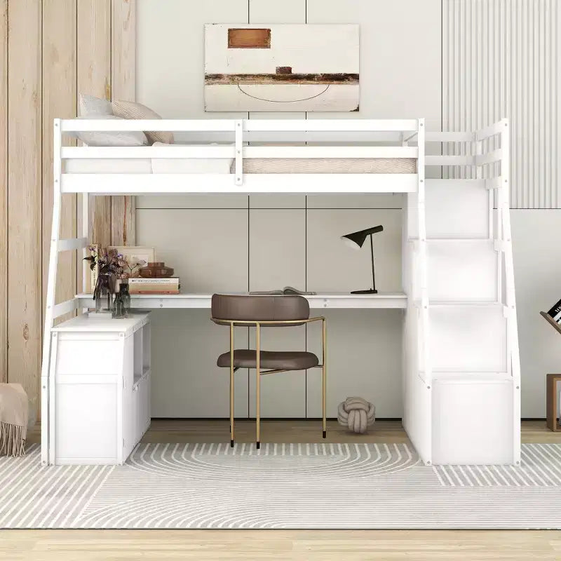 Lit mezzanine une place de 94,7 L x 56,8 l avec 7 tiroirs, 2 étagères et bureau intégré