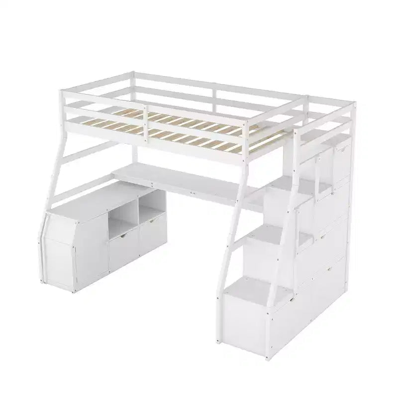 Lit mezzanine une place de 94,7 L x 56,8 l avec 7 tiroirs, 2 étagères et bureau intégré