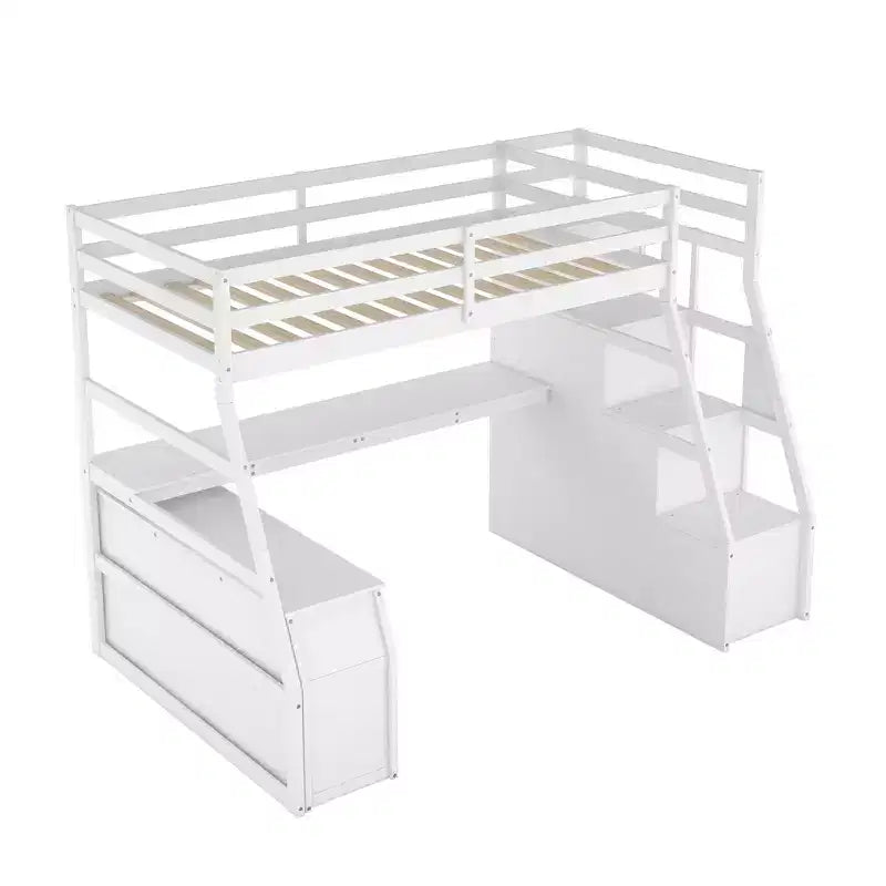Lit mezzanine une place de 94,7 L x 56,8 l avec 7 tiroirs, 2 étagères et bureau intégré