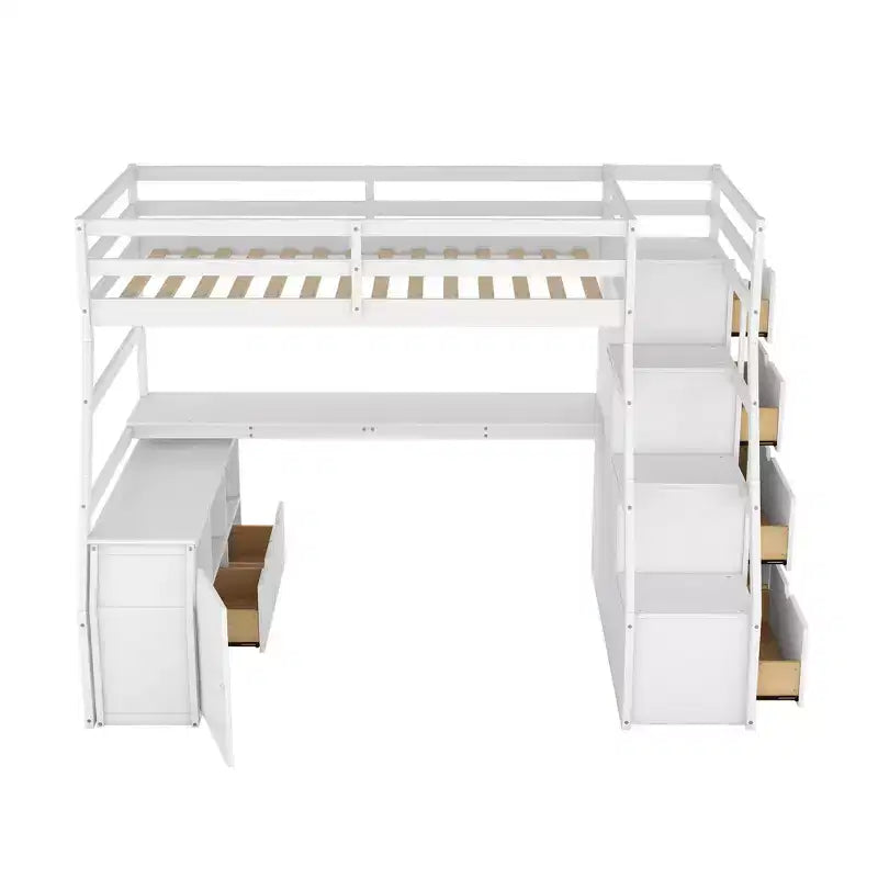 Lit mezzanine une place de 94,7 L x 56,8 l avec 7 tiroirs, 2 étagères et bureau intégré
