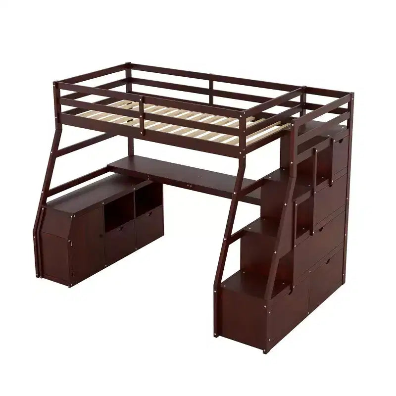 Lit mezzanine une place de 94,7 L x 56,8 l avec 7 tiroirs, 2 étagères et bureau intégré