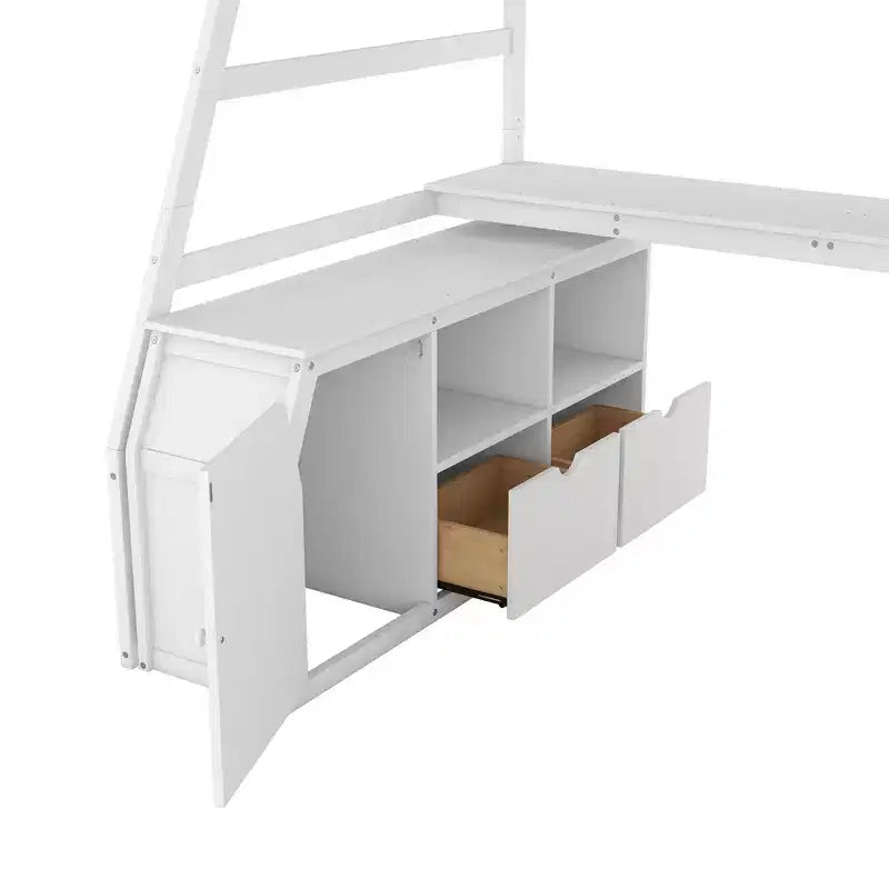 Lit mezzanine une place de 94,7 L x 56,8 l avec 7 tiroirs, 2 étagères et bureau intégré