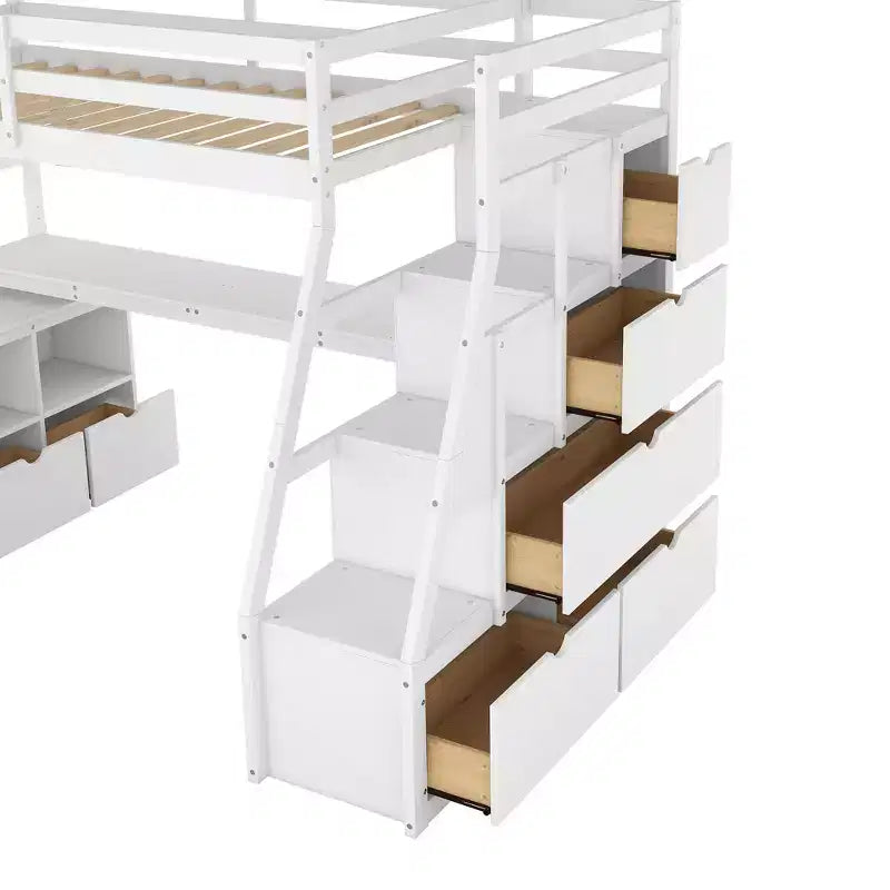 Lit mezzanine une place de 94,7 L x 56,8 l avec 7 tiroirs, 2 étagères et bureau intégré