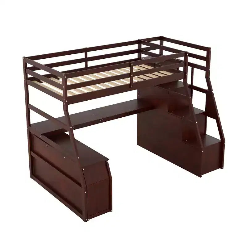 Lit mezzanine une place de 94,7 L x 56,8 l avec 7 tiroirs, 2 étagères et bureau intégré