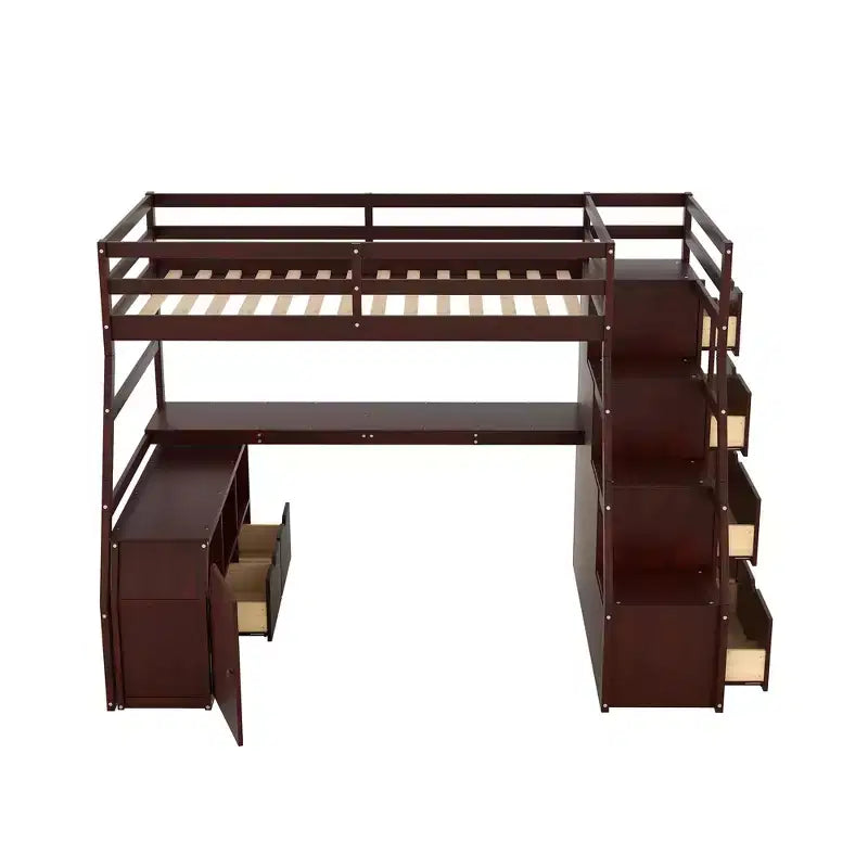 Lit mezzanine une place de 94,7 L x 56,8 l avec 7 tiroirs, 2 étagères et bureau intégré