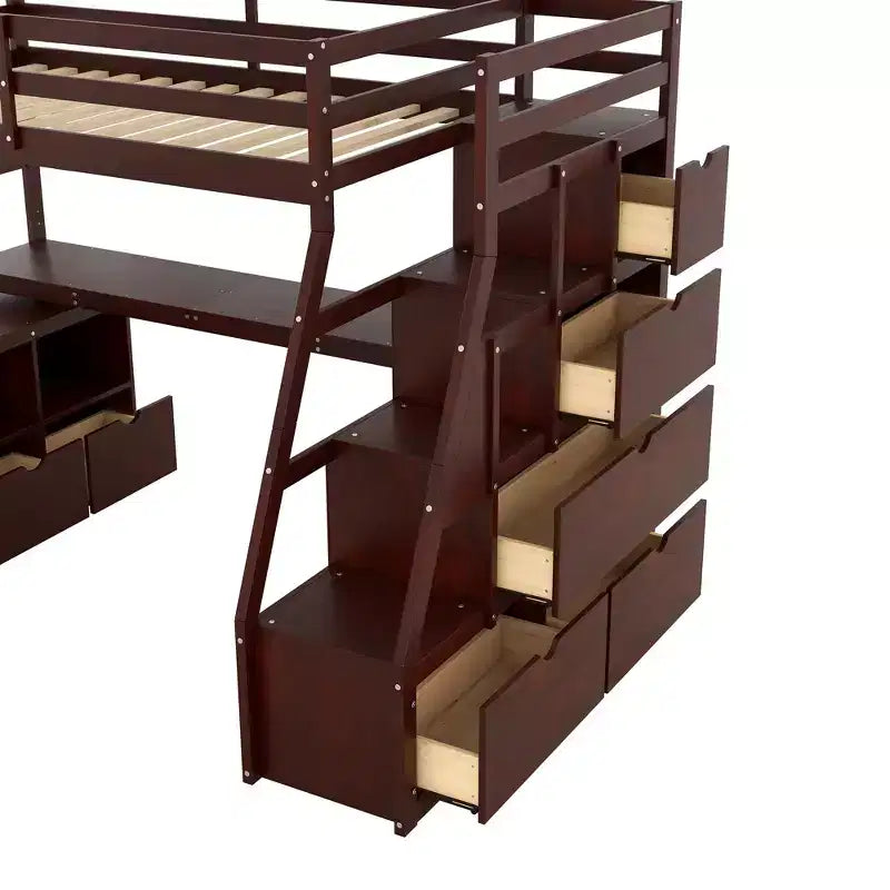 Lit mezzanine une place de 94,7 L x 56,8 l avec 7 tiroirs, 2 étagères et bureau intégré