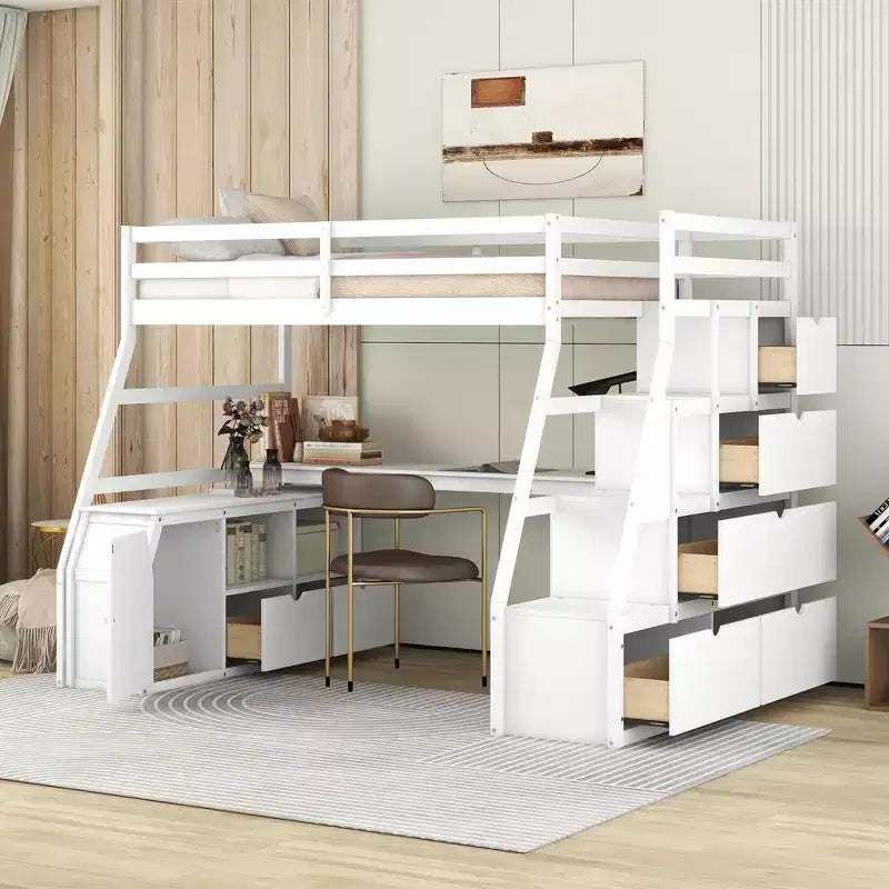 Lit mezzanine une place de 94,7 L x 56,8 l avec 7 tiroirs, 2 étagères et bureau intégré