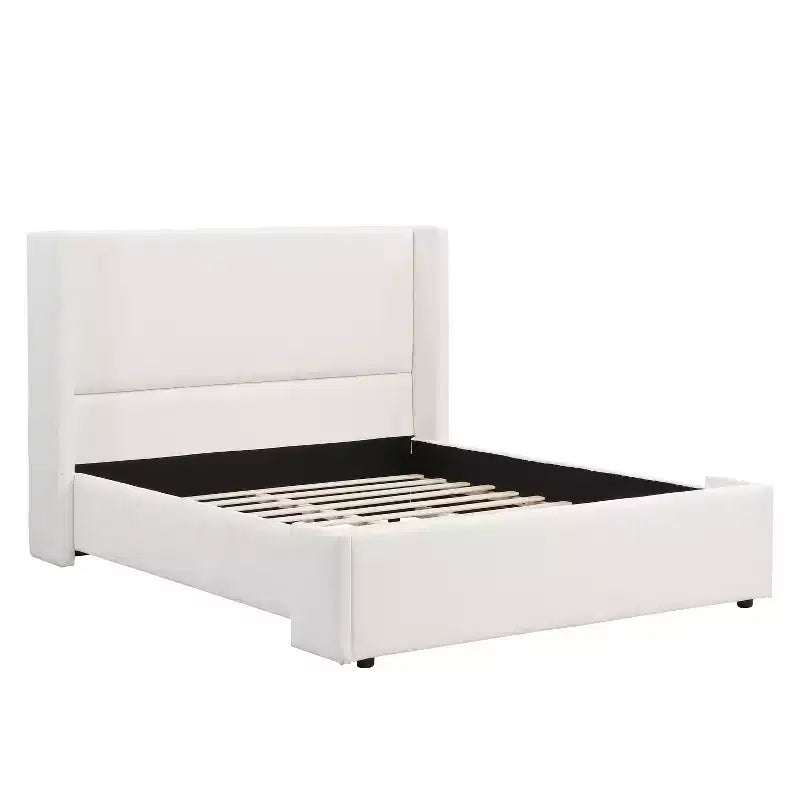 Lit capitonné moderne avec tête de lit haute, blanc