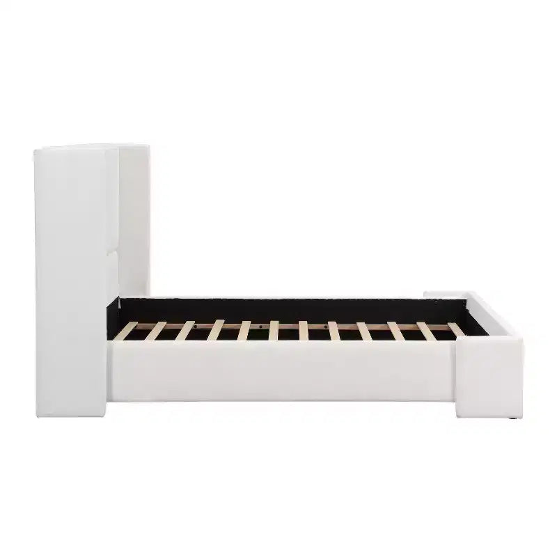 Lit capitonné moderne avec tête de lit haute, blanc