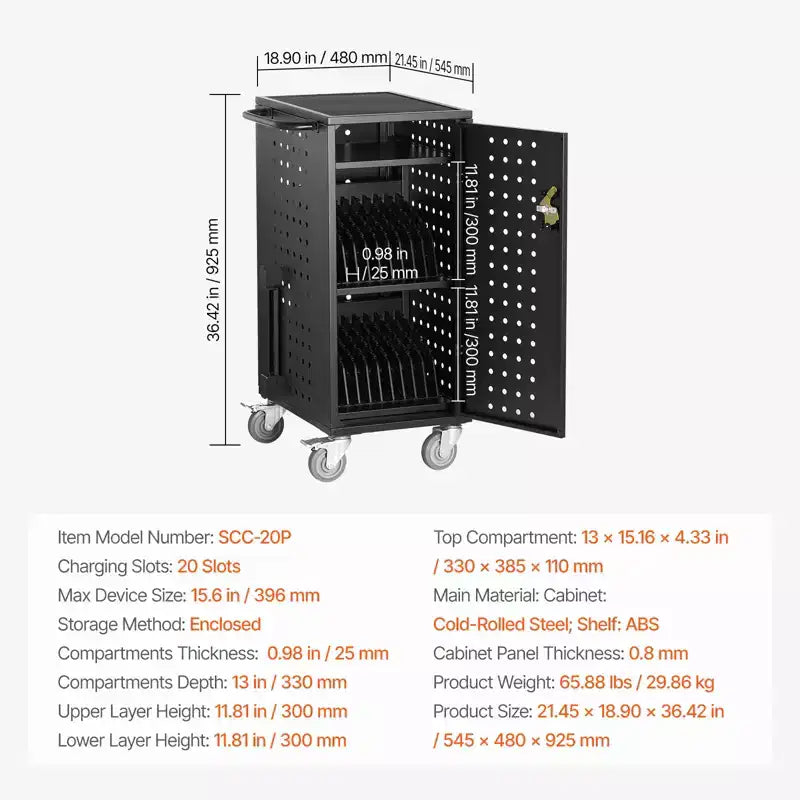 Chariot de recharge pour 20 ordinateurs portables et tablettes