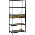 eHemco 5 Tier Rustic Design Bookcase with 2 Drawers, 68.5 Inches, Black Base