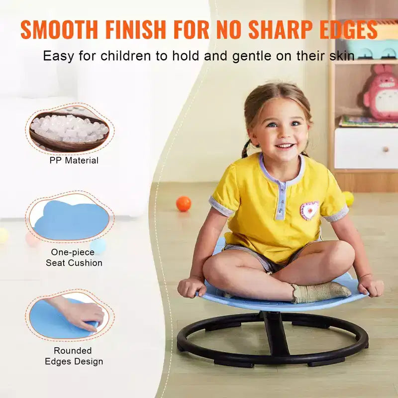Fauteuil pivotant Enfant Éléphant, capacité de 100 kg, fauteuil pivotant à 360°, fauteuil sensoriel avec base métallique antidérapante, bleu