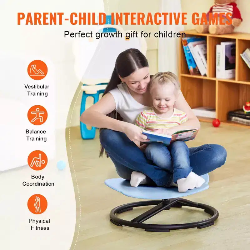 Fauteuil pivotant Enfant Éléphant, capacité de 100 kg, fauteuil pivotant à 360°, fauteuil sensoriel avec base métallique antidérapante, bleu