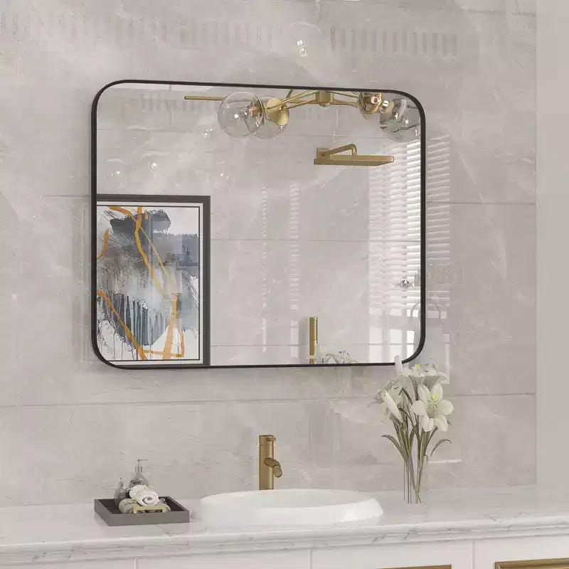 Miroir mural rectangulaire avec cadre noir