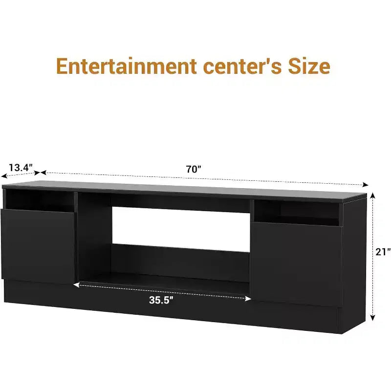 Meuble TV blanc moderne pour salon — Meuble TV jusqu'à 75", rangements avec espace insert cheminée, console de 70 pouces