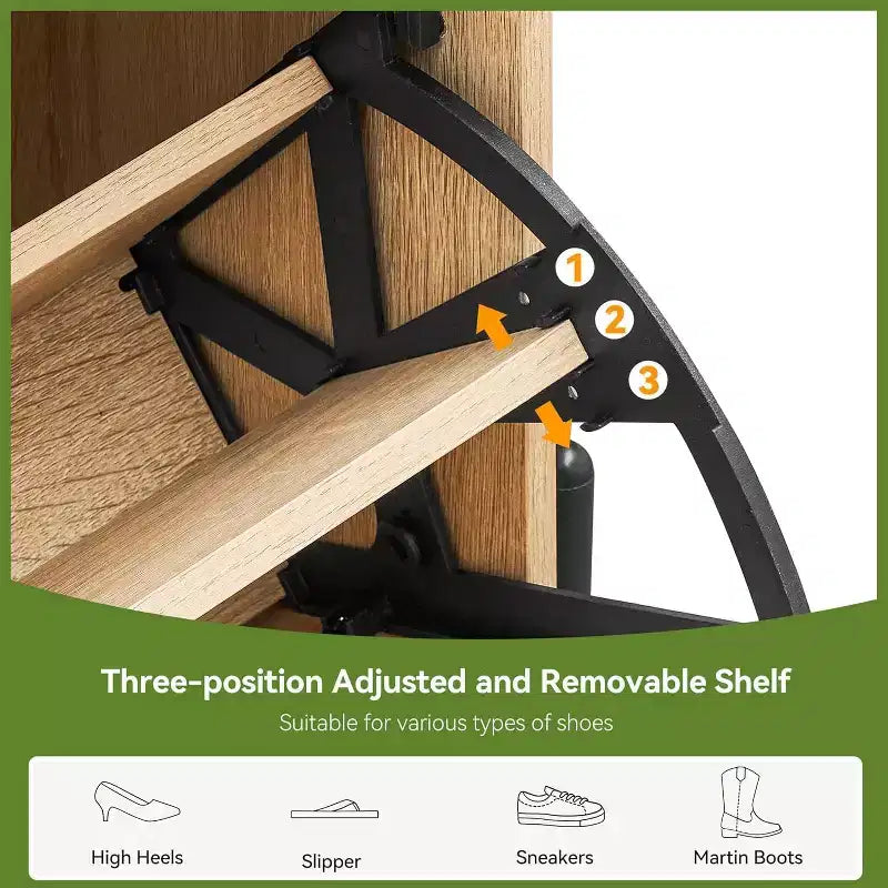Meuble de rangement en rotin naturel avec 2 tiroirs basculants, étagères réglables et pieds en métal – Meuble à chaussures étroit pour entrée