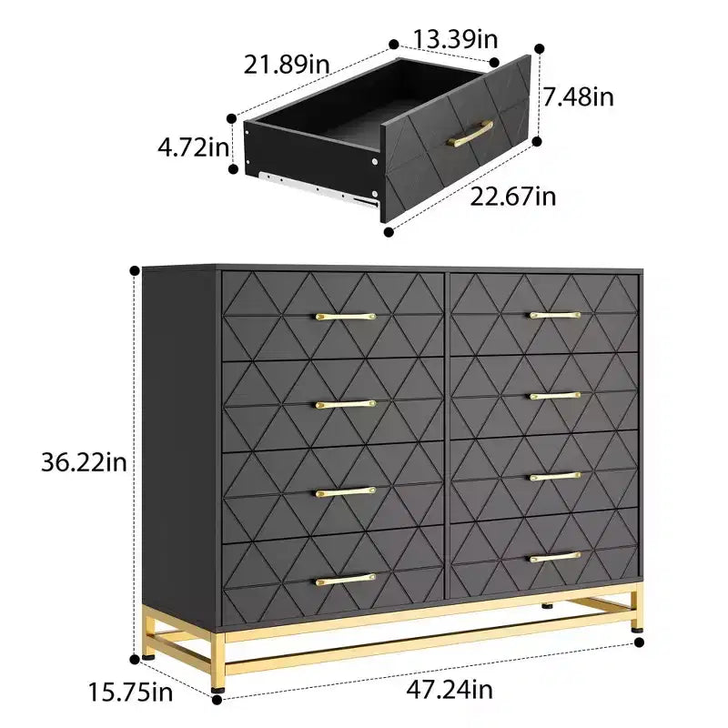 Commode de chambre à 8 tiroirs de 91 cm de haut avec tiroirs à fermeture douce, meuble de rangement moderne pour placard de chambre ou couloir