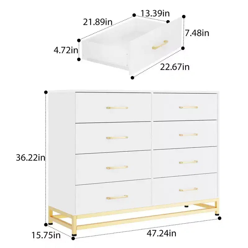 Commode de chambre à 8 tiroirs de 91 cm de haut avec tiroirs à fermeture douce, meuble de rangement moderne pour placard de chambre ou couloir