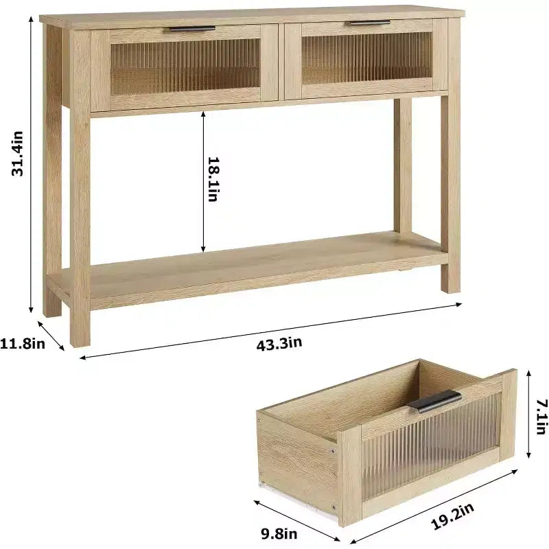 Console noire avec 2 tiroirs et étagère ouverte