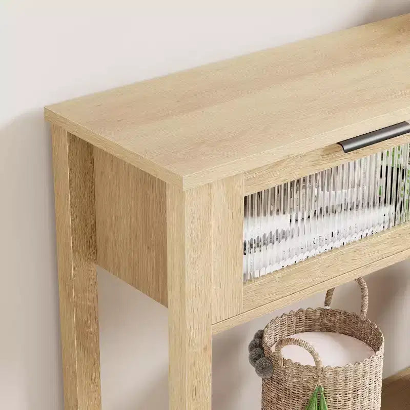 Console noire avec 2 tiroirs et étagère ouverte