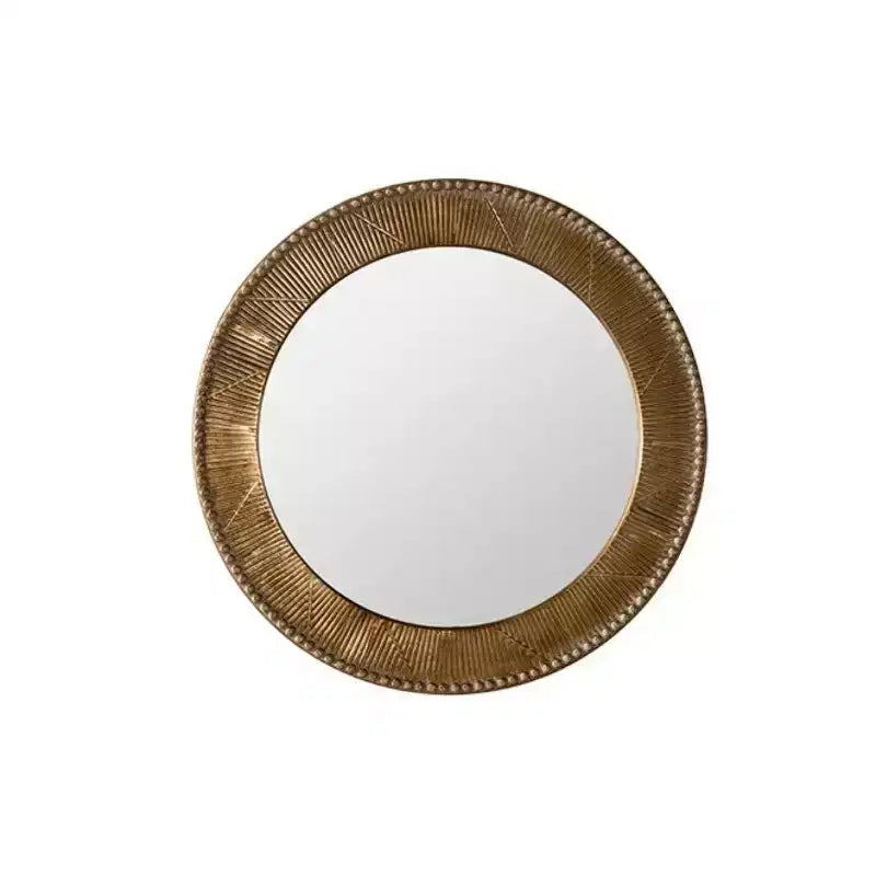 Miroir Mural Rond Moderne de 31 Pouces avec Cadre en Fer Texturé Doré - Miroir Circulaire Décoratif pour Salon, Entrée ou Couloir