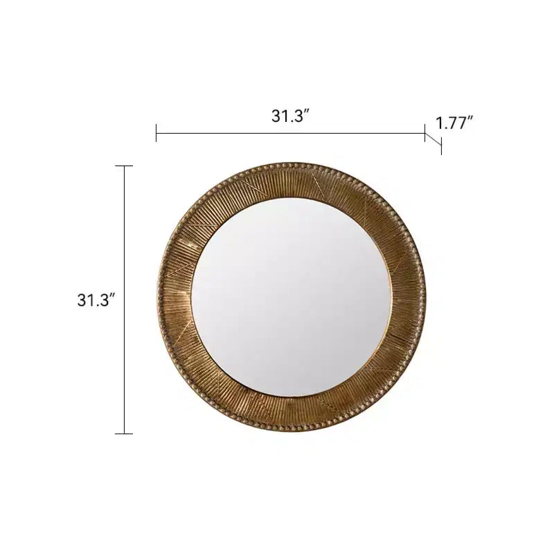 Miroir Mural Rond Moderne de 31 Pouces avec Cadre en Fer Texturé Doré - Miroir Circulaire Décoratif pour Salon, Entrée ou Couloir