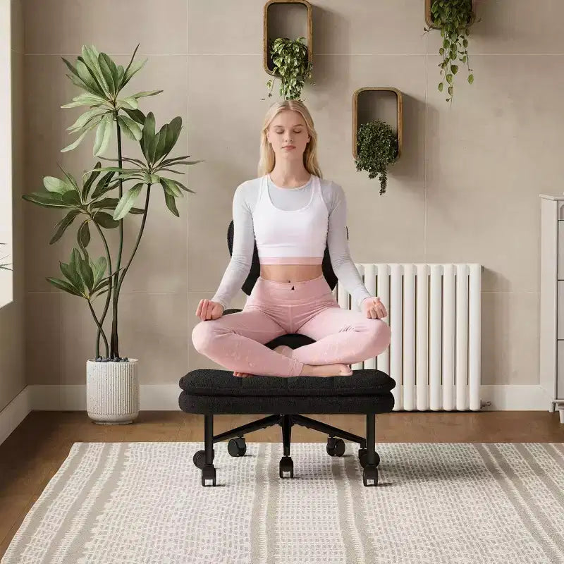 Chaise de bureau jambes croisées avec pouf - Siège large pivotant sans accoudoirs pour bureau à domicile et coiffeuse