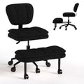 TYBOATLE Cross Legged Office Chair with Ottoman, Armless Swivel Meditation Chair, Wide Seat Criss Cross Chair for Home Office & Vanity