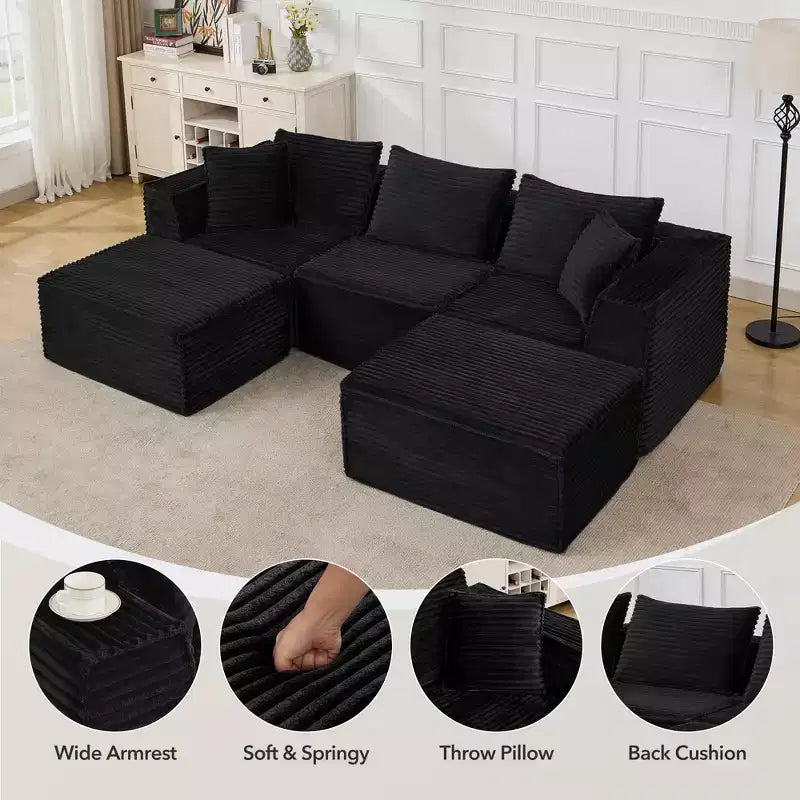 Canapé d'angle modulable avec pouf | Design minimaliste et moderne | Aucun assemblage requis