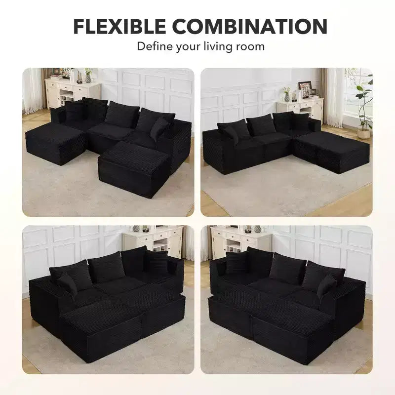 Canapé d'angle modulable avec pouf | Design minimaliste et moderne | Aucun assemblage requis