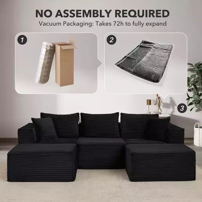 Canapé d'angle modulable avec pouf | Design minimaliste et moderne | Aucun assemblage requis