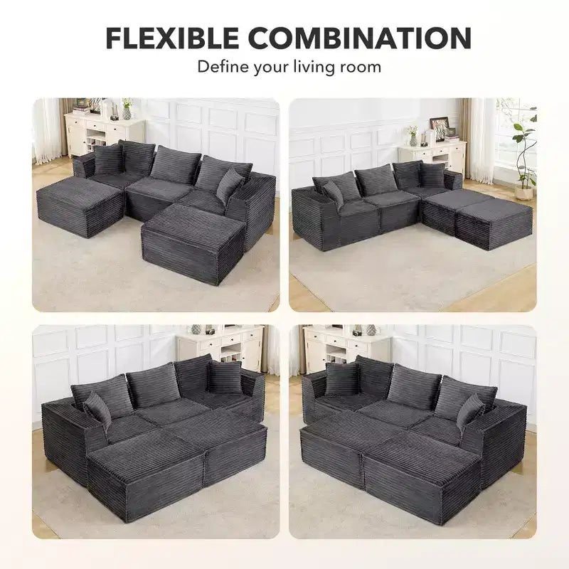 Canapé d'angle modulable avec pouf | Design minimaliste et moderne | Aucun assemblage requis