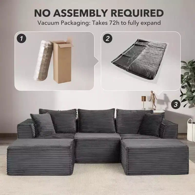 Canapé d'angle modulable avec pouf | Design minimaliste et moderne | Aucun assemblage requis