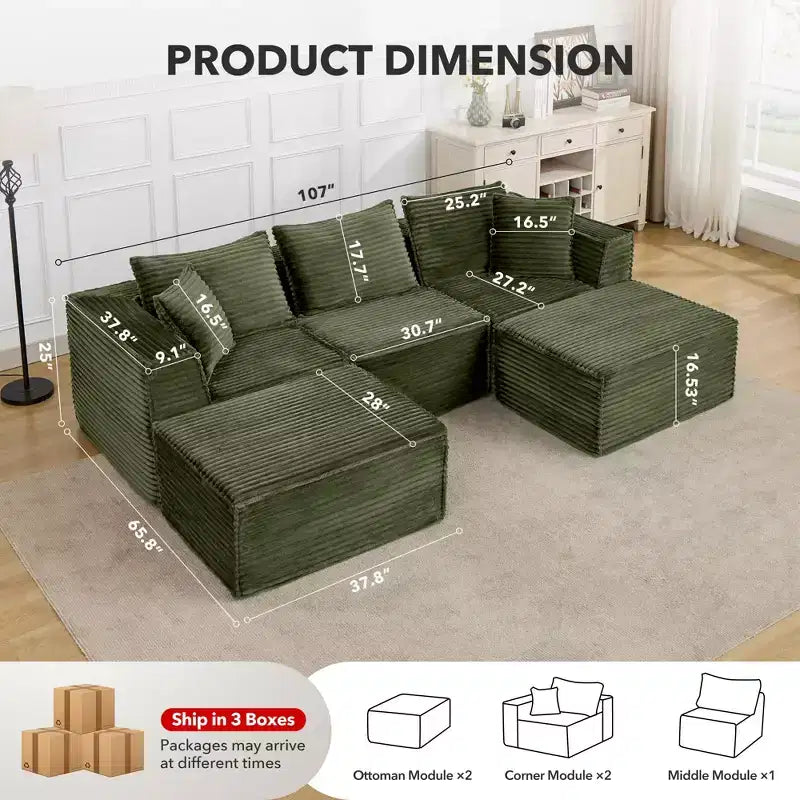 Canapé d'angle modulable avec pouf | Design minimaliste et moderne | Aucun assemblage requis