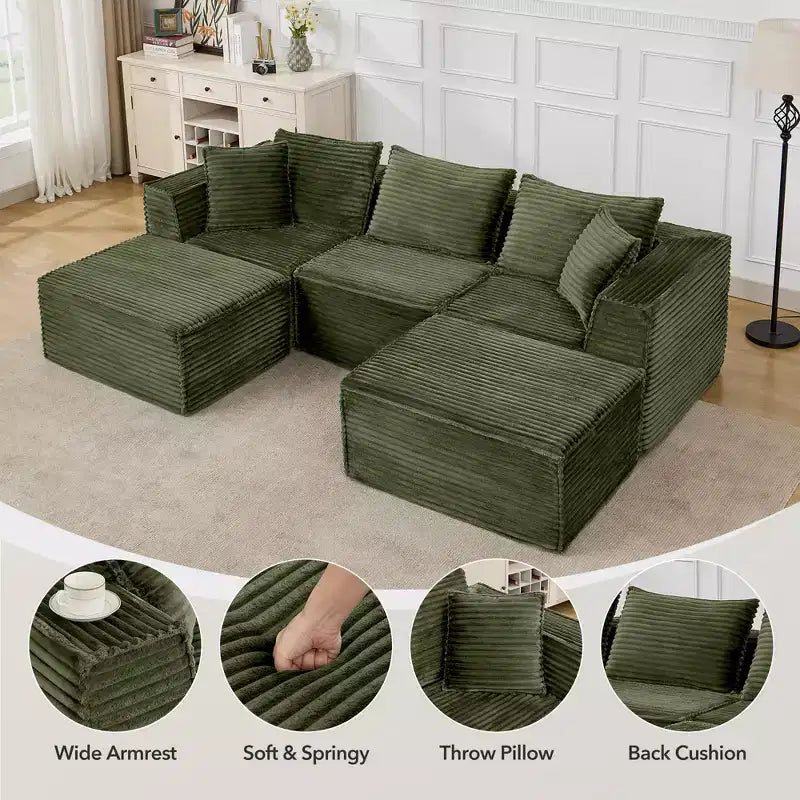 Canapé d'angle modulable avec pouf | Design minimaliste et moderne | Aucun assemblage requis