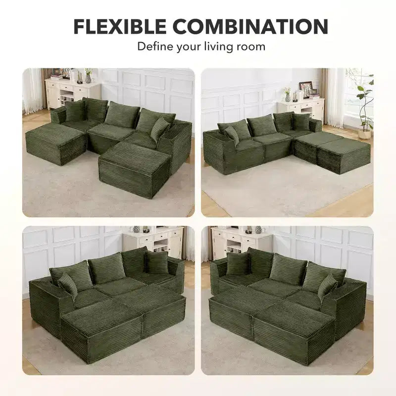 Canapé d'angle modulable avec pouf | Design minimaliste et moderne | Aucun assemblage requis
